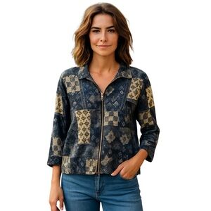 Christopher & Banks Blue and White Bomber Jacket